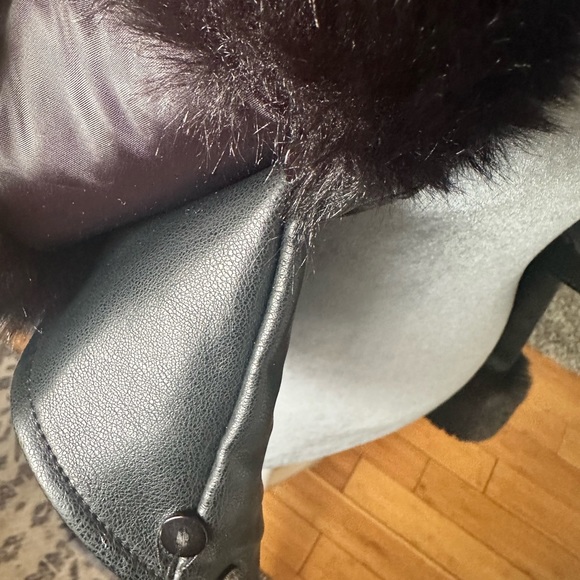 Azalea Wang Gisele Faux Leather & Faux Fur Trim Black Jacket Sz L - Picture 10 of 16